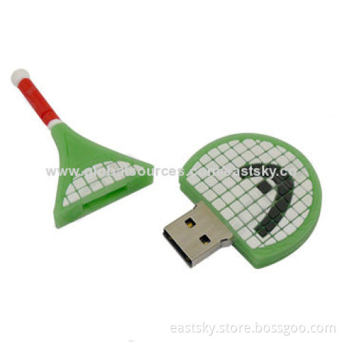 Tennis Racket Shape Thumb Drive, Made of Soft PVC Material, OEM Orders Welcome